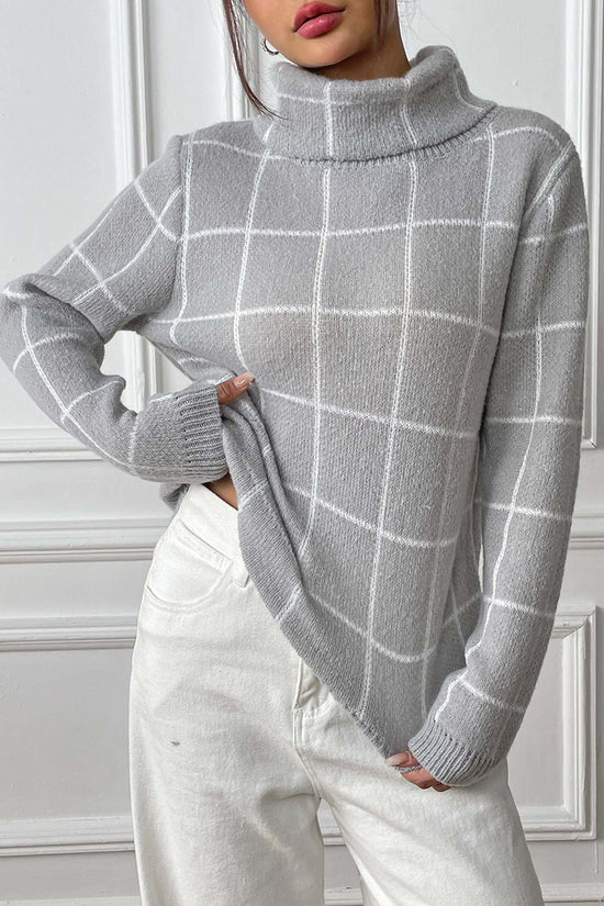 Turtleneck Grid Pattern Sweater