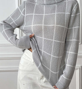 Turtleneck Grid Pattern Sweater