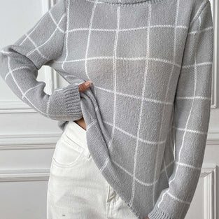 Turtleneck Grid Pattern Sweater
