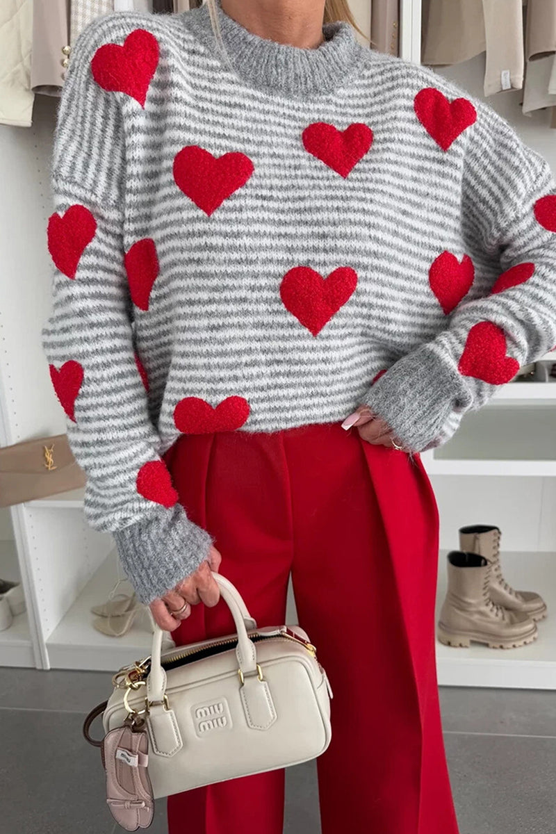 Heart Pattern Striped Sweater
