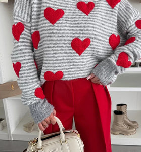 Heart Pattern Striped Sweater