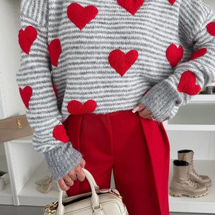 Heart Pattern Striped Sweater