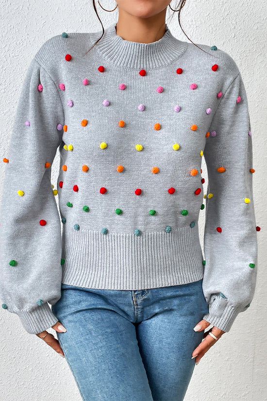 Playful Embellished Balloon Sleeve Sweater