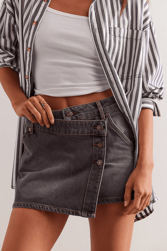 Asymmetric Buttoned Denim Shorts