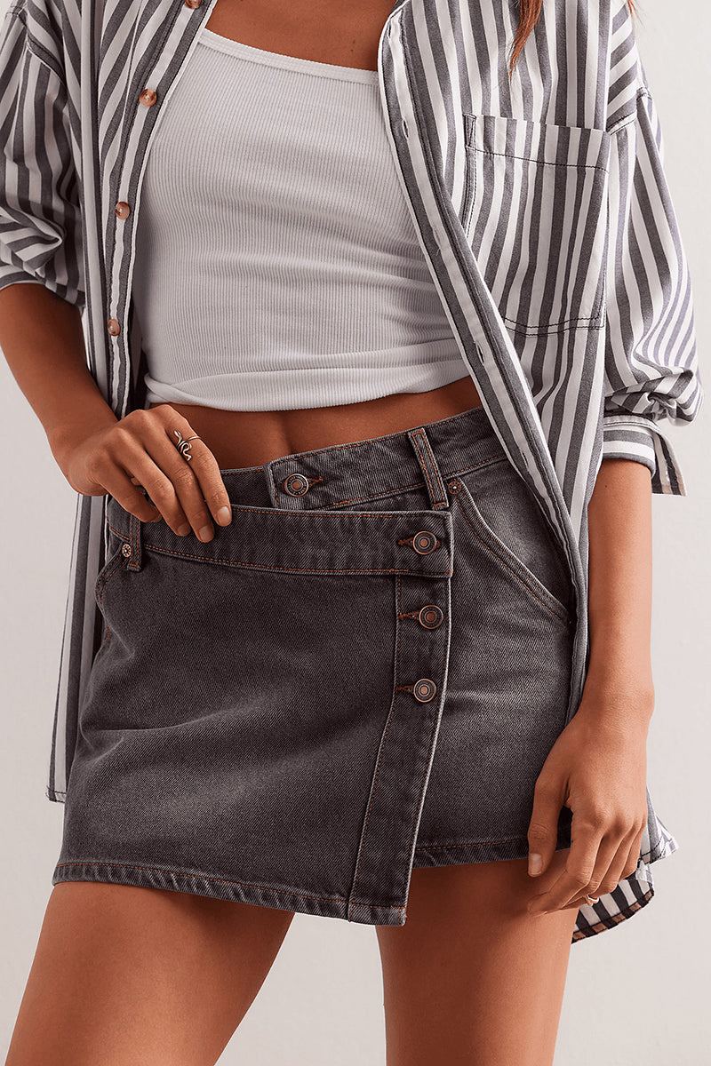 Asymmetric Buttoned Denim Shorts