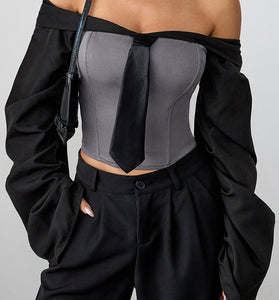 Off-Shoulder Corset Top with Draped Sleeves