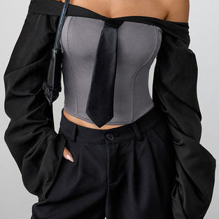 Off-Shoulder Corset Top with Draped Sleeves