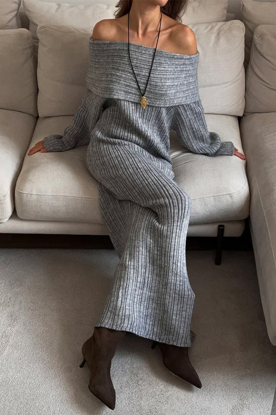 Off-Shoulder Ribbed Knit Maxi Dress