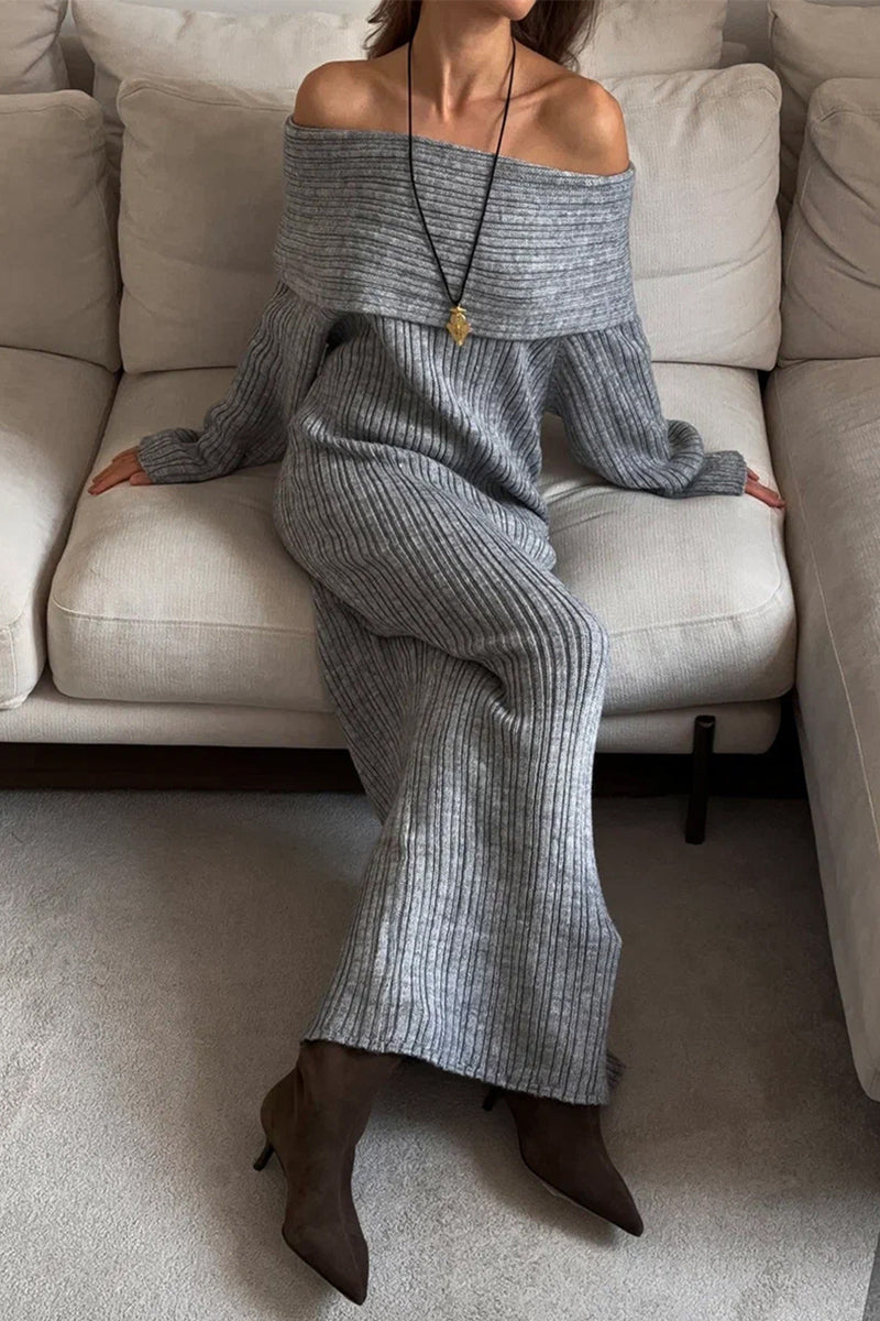 Off-Shoulder Ribbed Knit Maxi Dress
