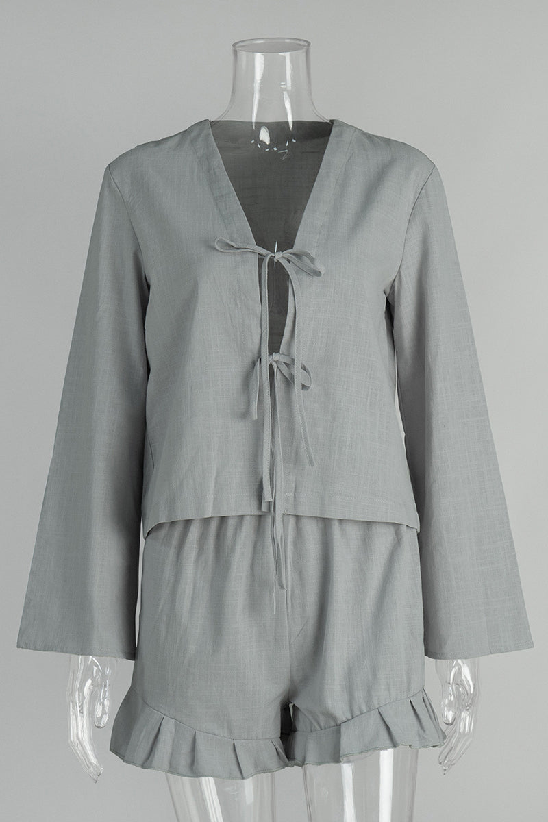 Elegant Tie Front Shorts Set