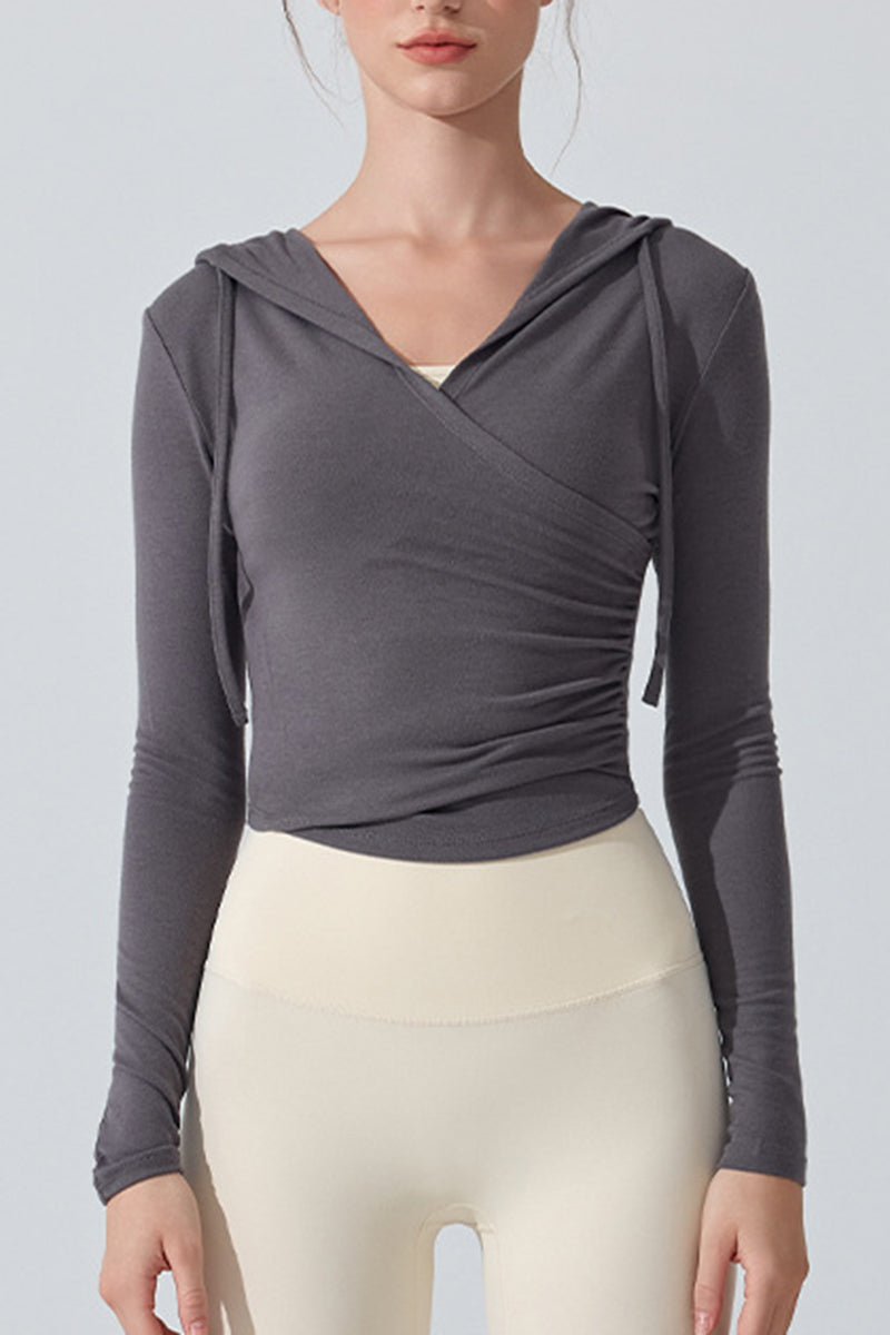 Stylish Wrap Hoodie Long Sleeve Top