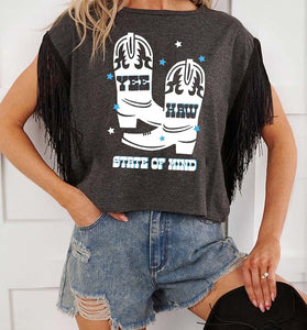 Boot Print Fringe Sleeve T-shirt