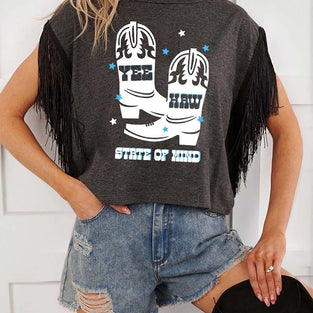Boot Print Fringe Sleeve T-shirt