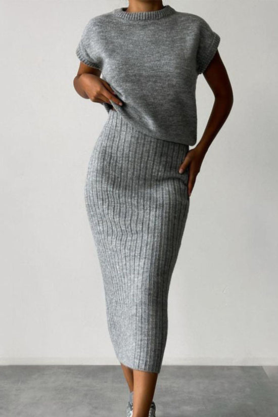 Ribbed Knit Skirt Set