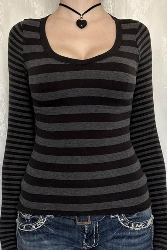 Striped Long Sleeve Scoop Neck Top