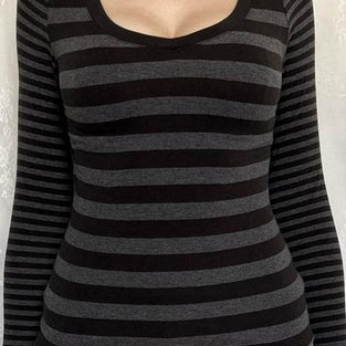Striped Long Sleeve Scoop Neck Top