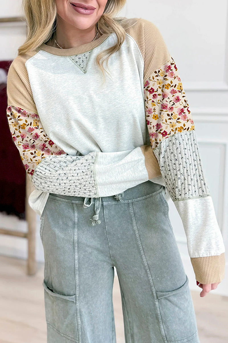 Mixed Print Patchwork Pullover Top