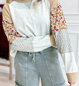 Mixed Print Patchwork Pullover Top