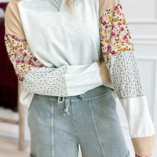 Mixed Print Patchwork Pullover Top