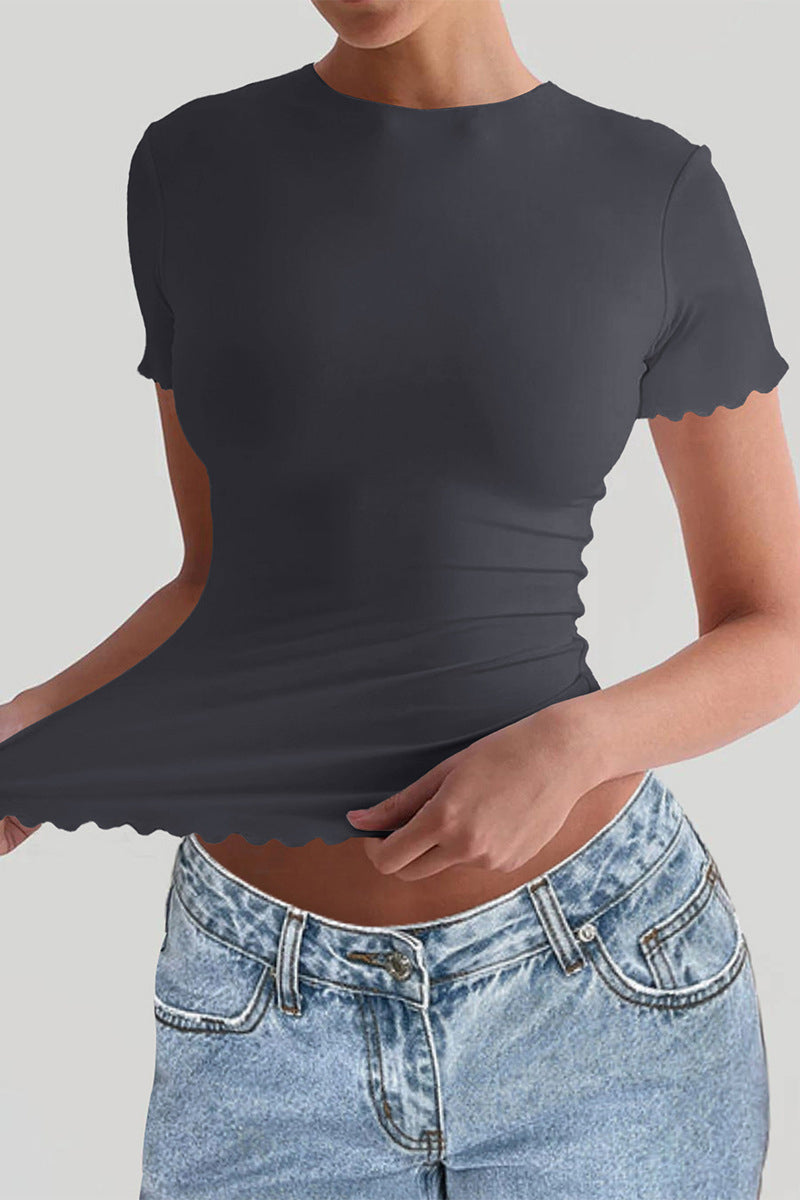 Scalloped Hem Short Sleeve Top