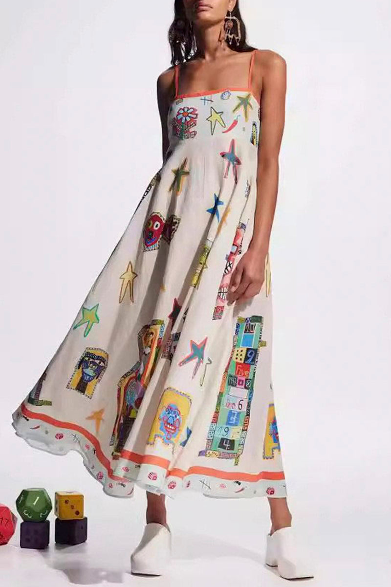 Graphic Print Sleeveless Maxi Dress