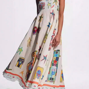 Graphic Print Sleeveless Maxi Dress