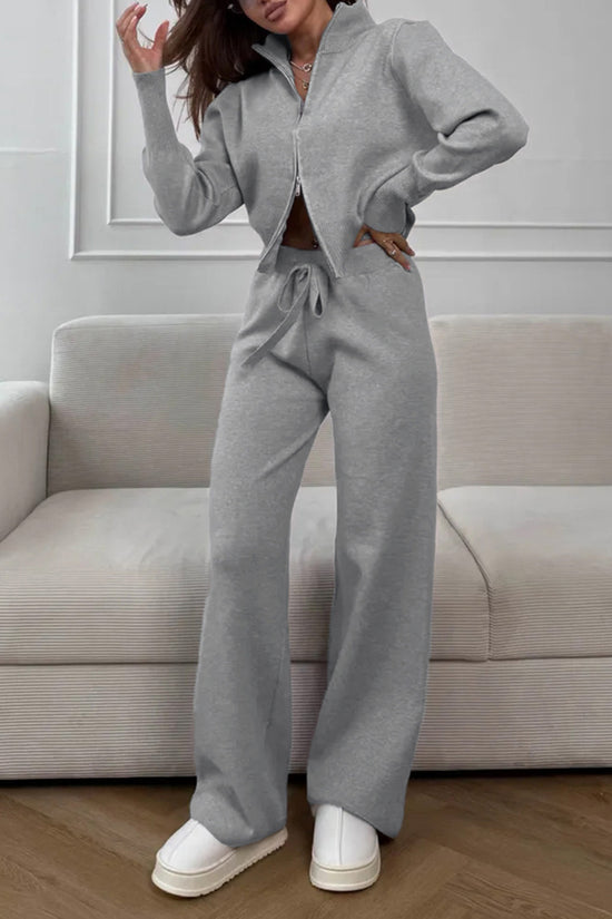 Knit Zip-Up Sweater and Pants Set