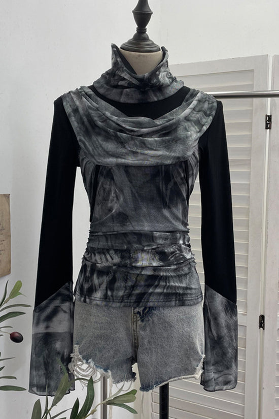Draped Cowl Neck Long Sleeve Top