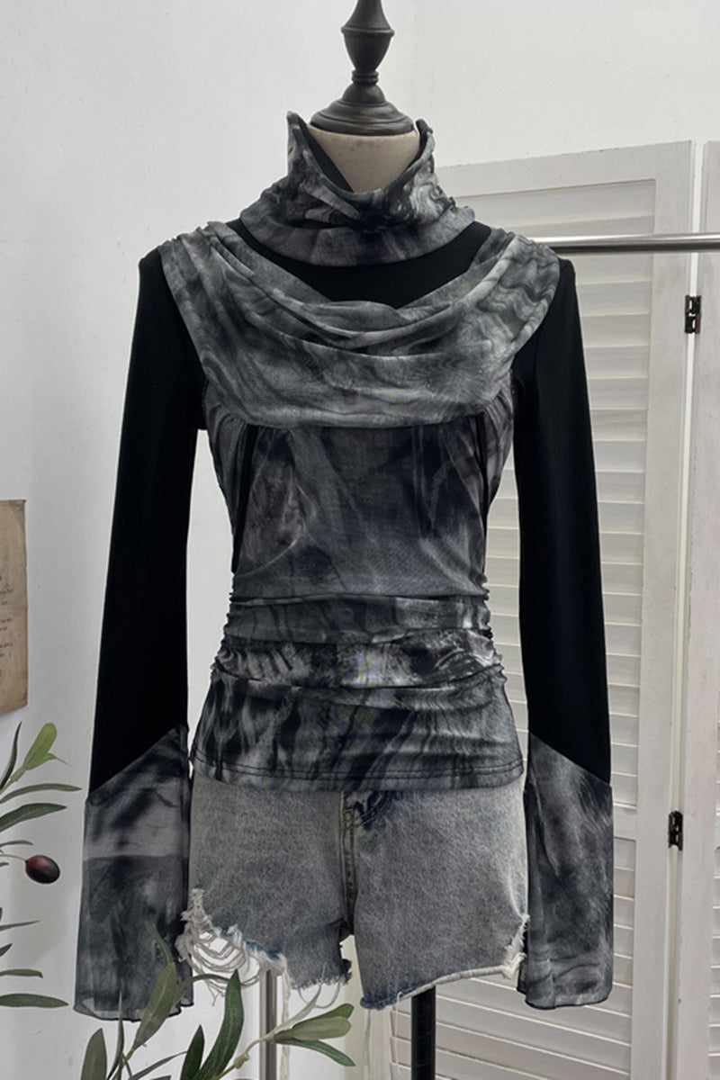 Draped Cowl Neck Long Sleeve Top