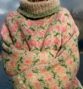Cozy Floral Knit Turtleneck Sweater