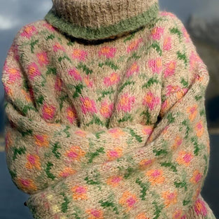 Cozy Floral Knit Turtleneck Sweater