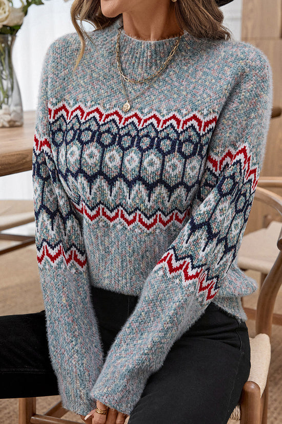 Geometric Pattern Balloon Sleeve Sweater