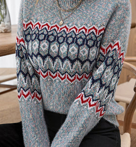 Geometric Pattern Balloon Sleeve Sweater