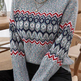 Geometric Pattern Balloon Sleeve Sweater