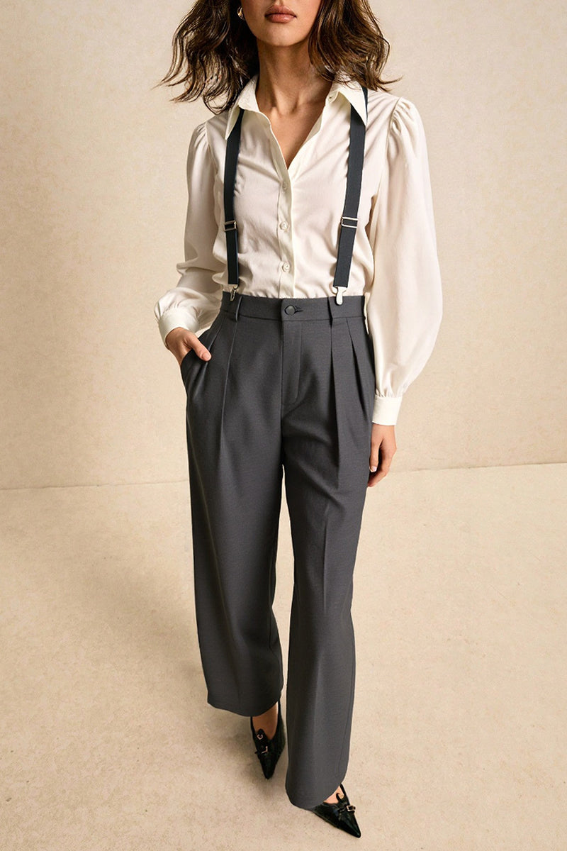Button-Up Shirt & High-Waist Suspender Set