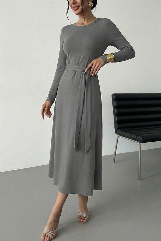 Long Sleeve Belted Midi Dress