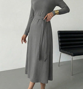 Long Sleeve Belted Midi Dress