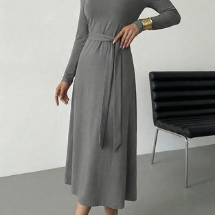 Long Sleeve Belted Midi Dress