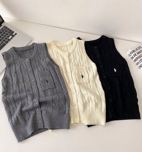 Classic Sleeveless Button-Up Sweater Vest