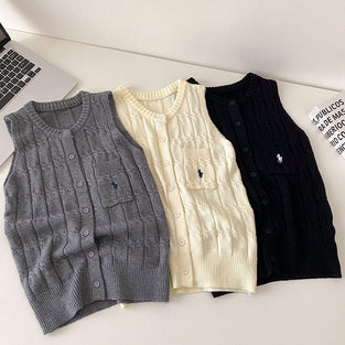 Classic Sleeveless Button-Up Sweater Vest