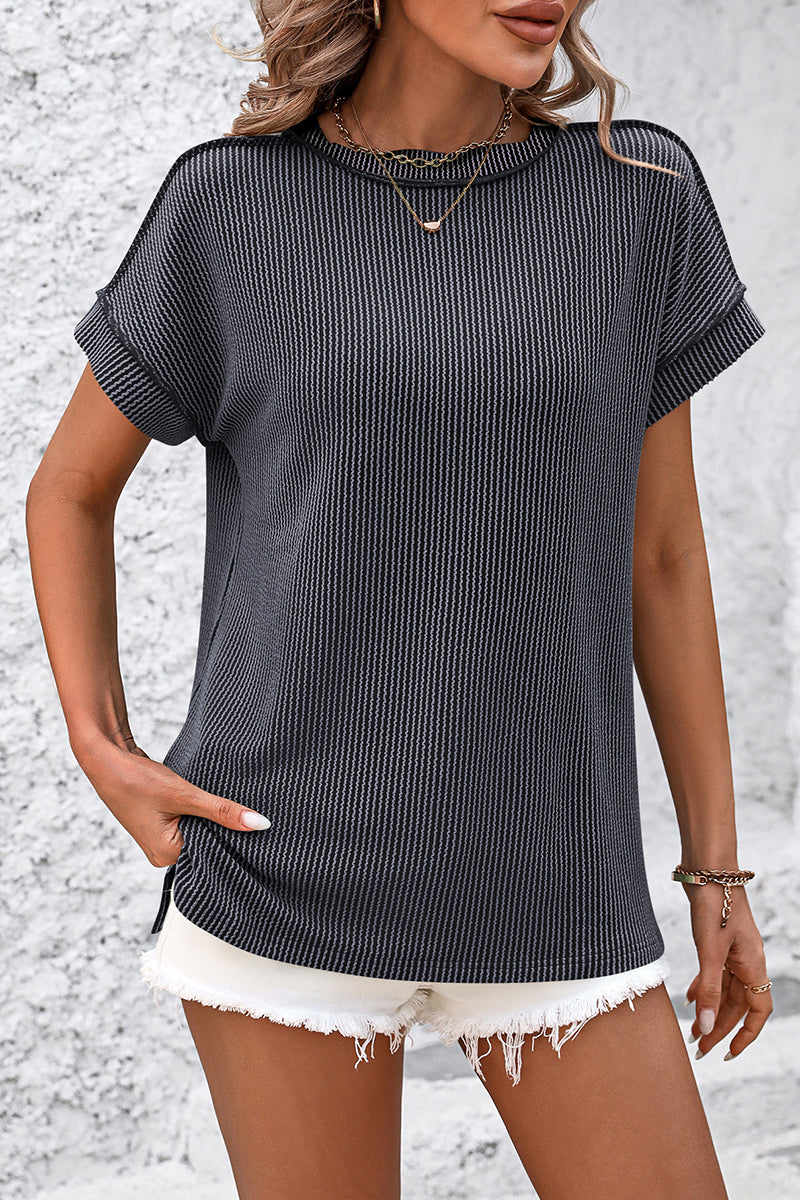 Casual Short Sleeve Ribbed T-Shirt