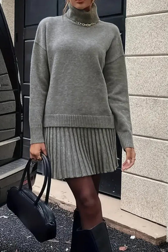 Chic Ribbed Turtleneck Skirt Set