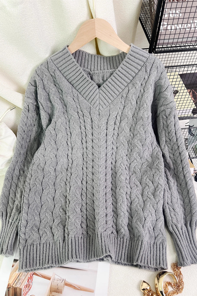 Cable Knit V-Neck Sweater