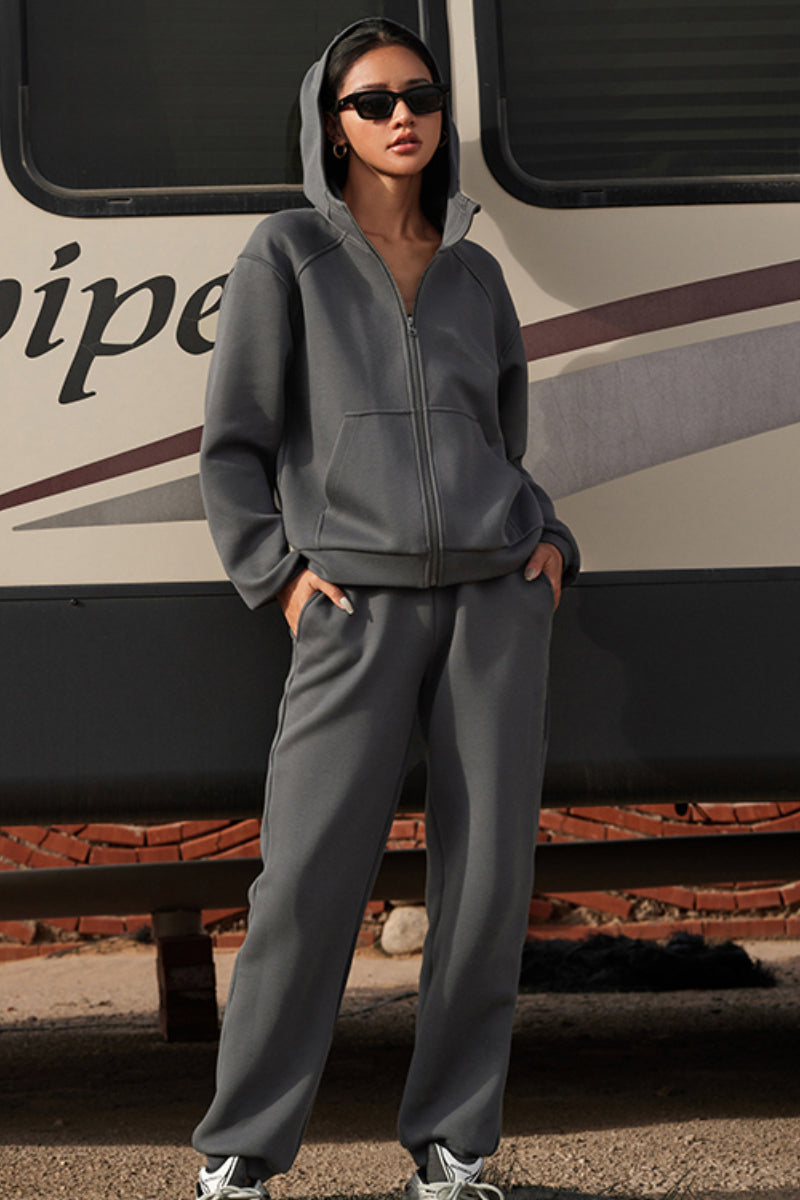 Versatile Zip-Up Hoodie and Wide-Leg Pant Set