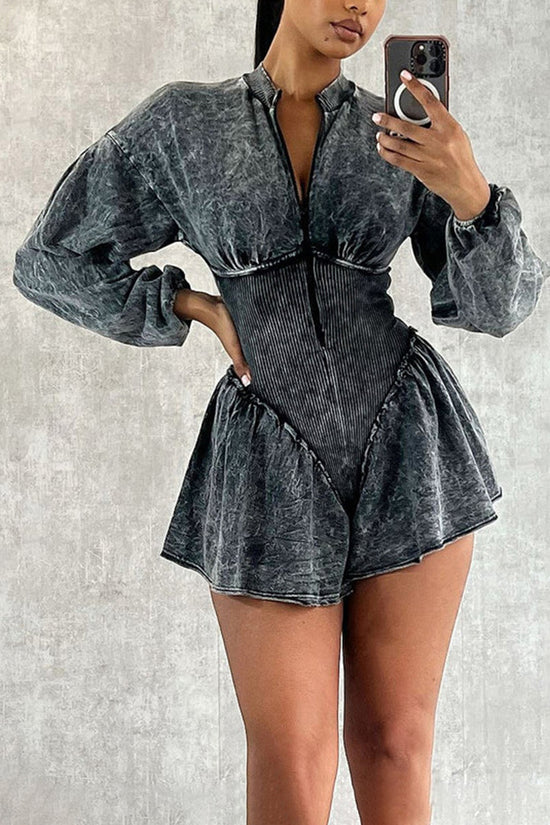 Chic Long Sleeve Denim Romper