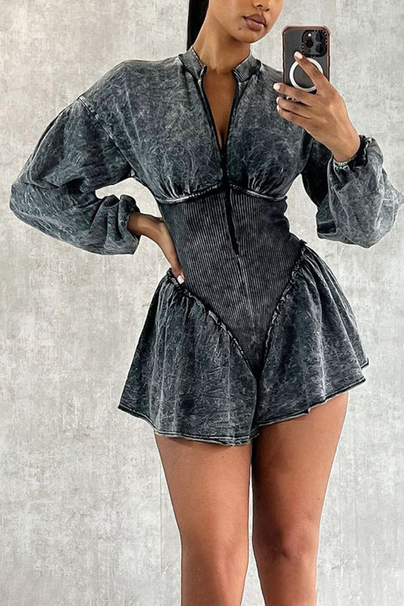 Chic Long Sleeve Denim Romper