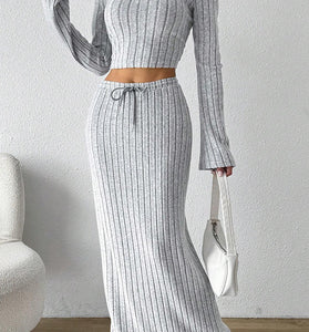 Knit Long Sleeve and Skirt Set