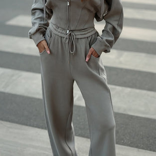 Stylish Zip-Up Hoodie and Pants Set