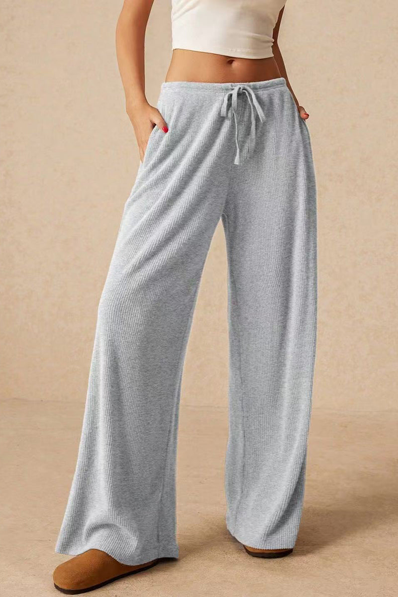 Comfy Ribbed Drawstring Casual Pants