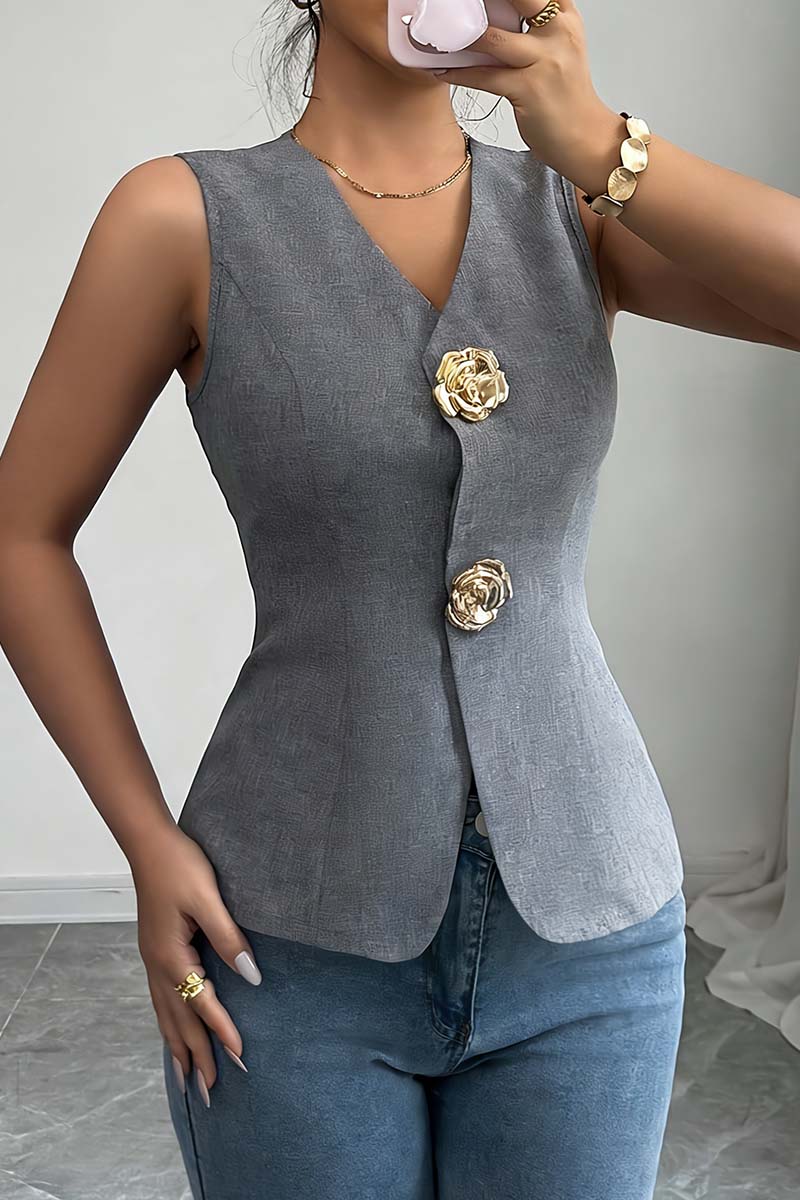 Elegant Sleeveless Vest with Floral Accents